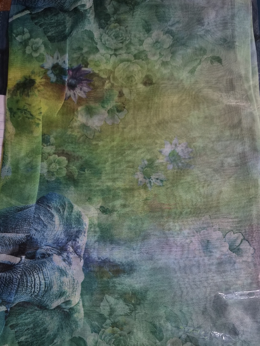 MAX ACCESSORIES Blue/Green Elephant Silk Like Scarf - Picture 6 of 6
